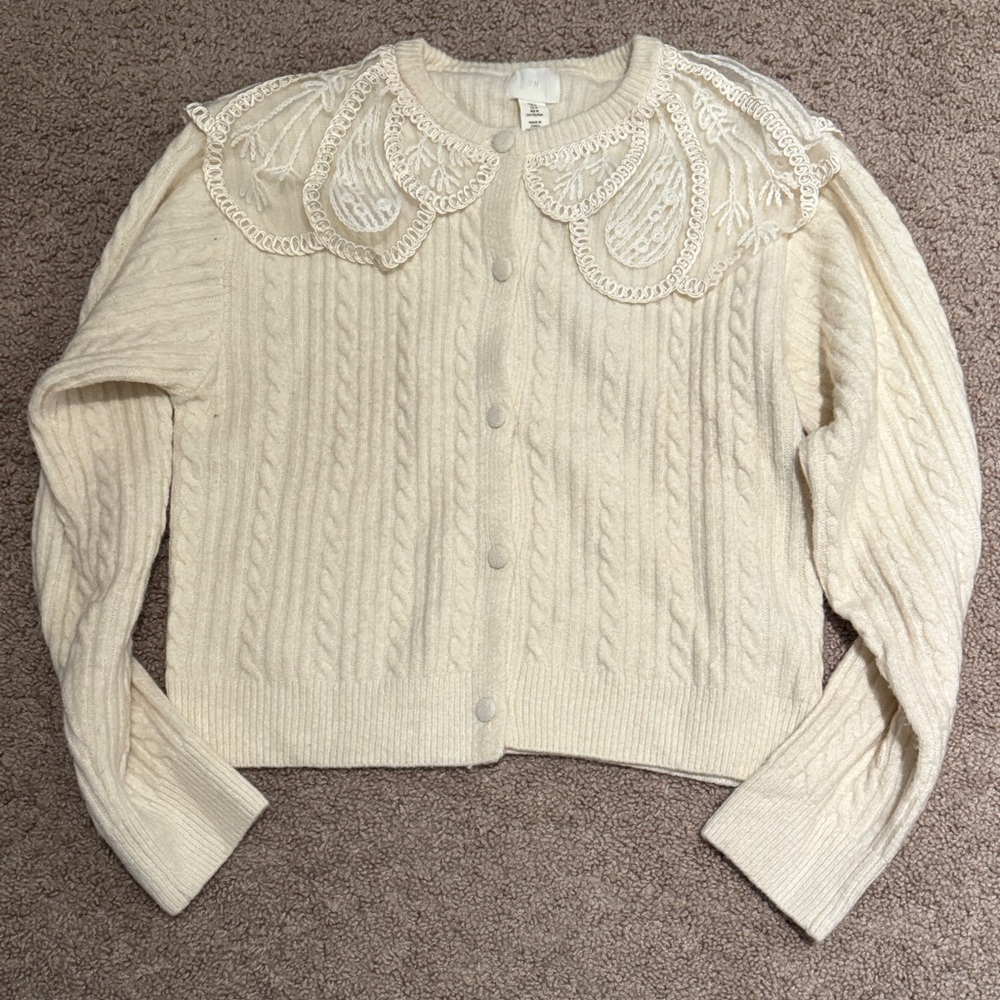 H&M Cream Cable Knit Cardigan with Lace Detail